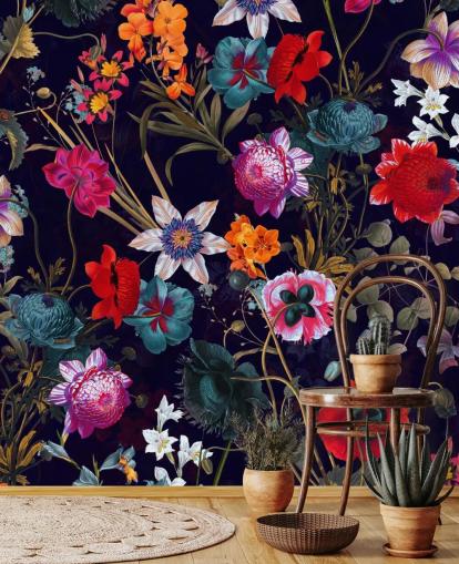 carta da parati colorata floreale scura