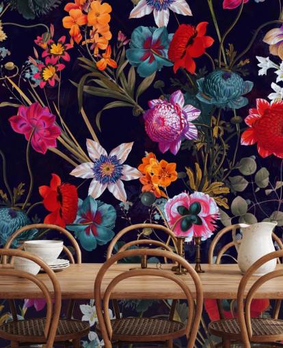 dark floral colourful wallpaper
