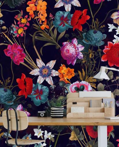 dark floral colourful wallpaper