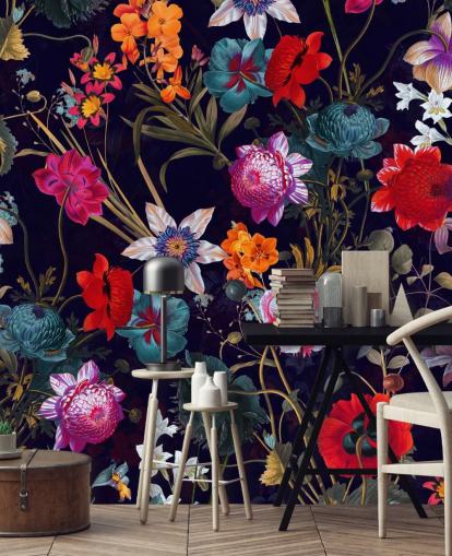 papel pintado floral oscuro