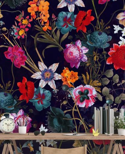 mørk blomstret farverige tapet mørk blomstret farverige tapet