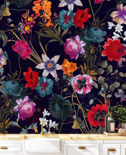 carta da parati colorata floreale scura