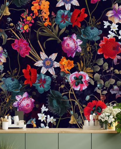 mørk floral fargerik tapet mørk floral fargerik tapet