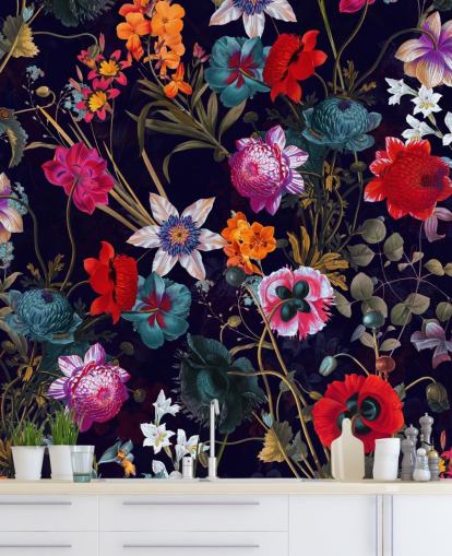 dark floral colourful wallpaper