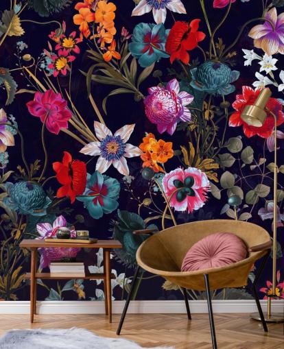 dunkel Blumen bunt Papiertapete dunkel Blumen bunt Papiertapete