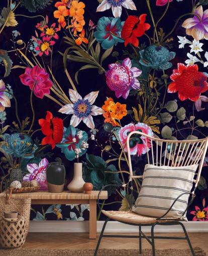 mørk floral fargerik tapet