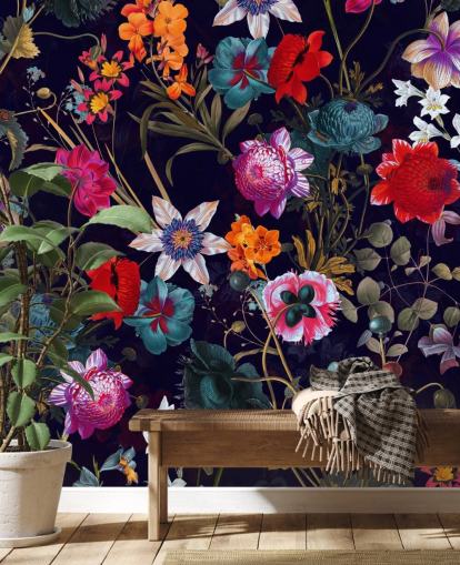 papier peint coloré à fleurs foncées