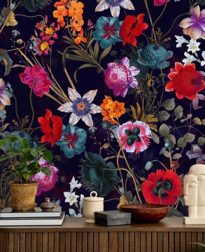 dark floral colourful wallpaper