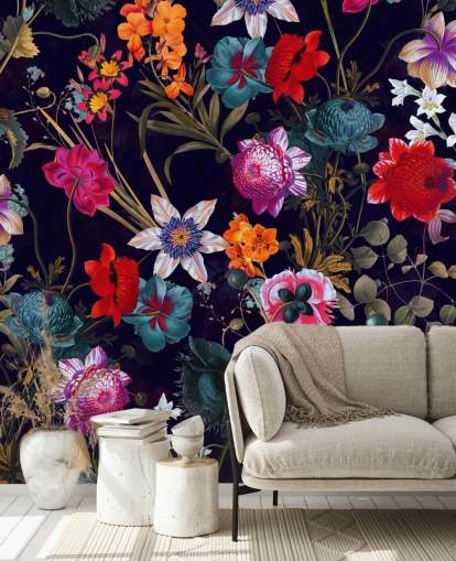 dunkel Blumen bunt Papiertapete dunkel Blumen bunt Papiertapete