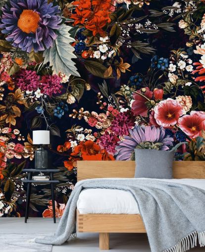 colourful flowers on black background wallpaper