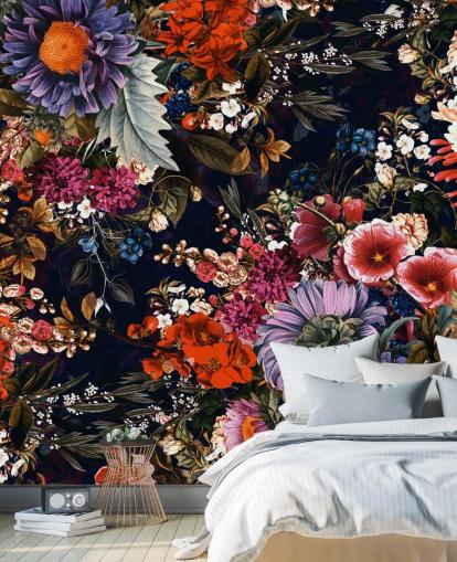 fiori colorati su sfondo nero carta da parati fiori colorati su sfondo nero carta da parati