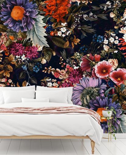 colourful flowers on black background wallpaper