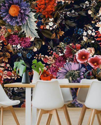 colourful flowers on black background wallpaper