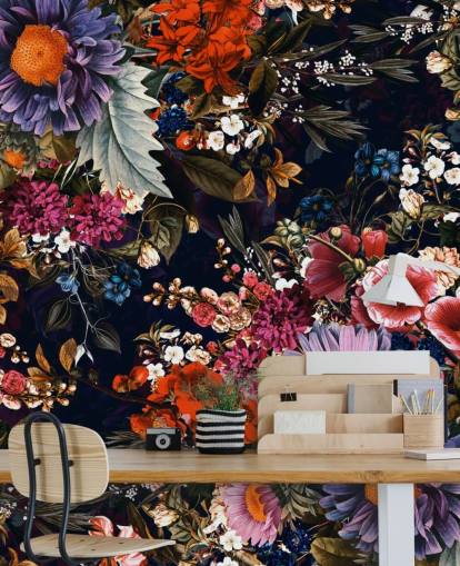 colourful flowers on black background wallpaper