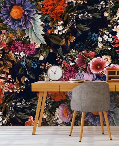 fleurs colorées sur fond noir papier peint fleurs colorées sur fond noir papier peint