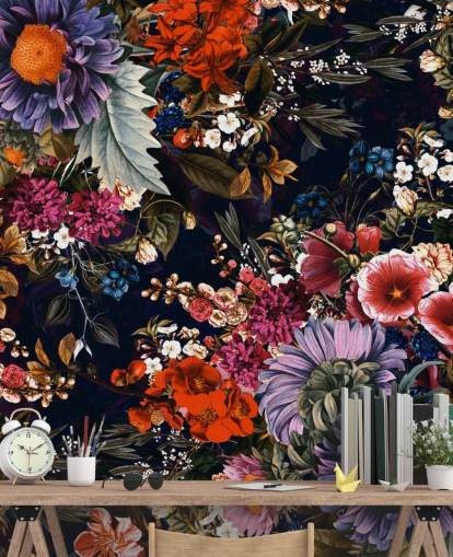 colourful flowers on black background wallpaper