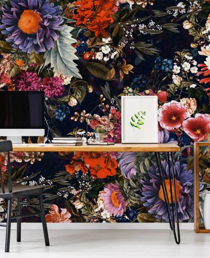 colourful flowers on black background wallpaper