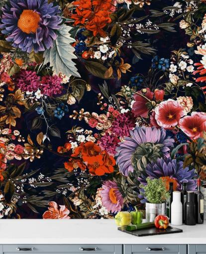 colourful flowers on black background wallpaper