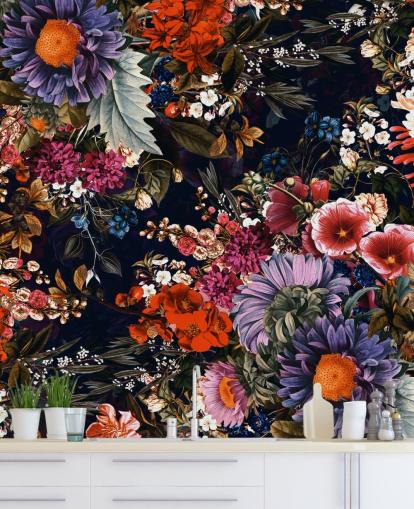 fiori colorati su sfondo nero carta da parati