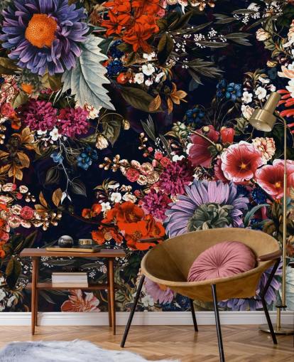 colourful flowers on black background wallpaper