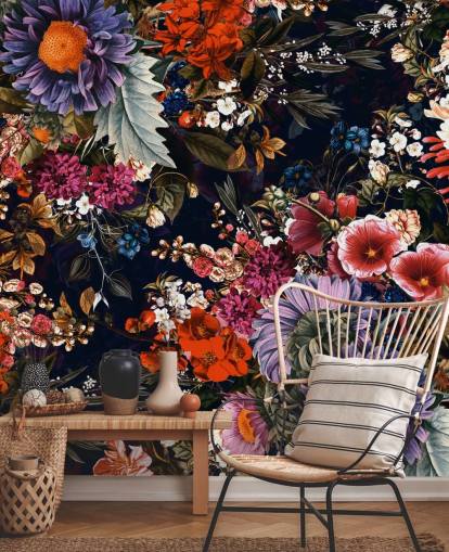 papel pintado de flores de colores sobre fondo negro papel pintado de flores de colores sobre fondo negro