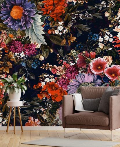 colourful flowers on black background wallpaper