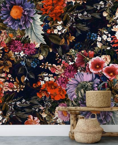 fiori colorati su sfondo nero carta da parati fiori colorati su sfondo nero carta da parati