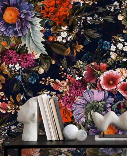 fiori colorati su sfondo nero carta da parati