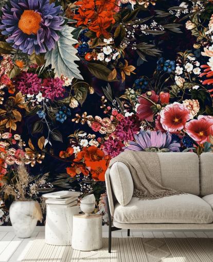 colourful flowers on black background wallpaper