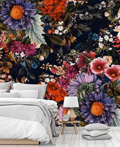kleurrijke bloemen op zwart achtergrondbehang