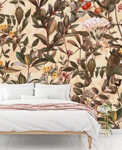 Neutral tone floral wallpaper