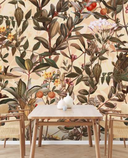 Neutral tone floral wallpaper