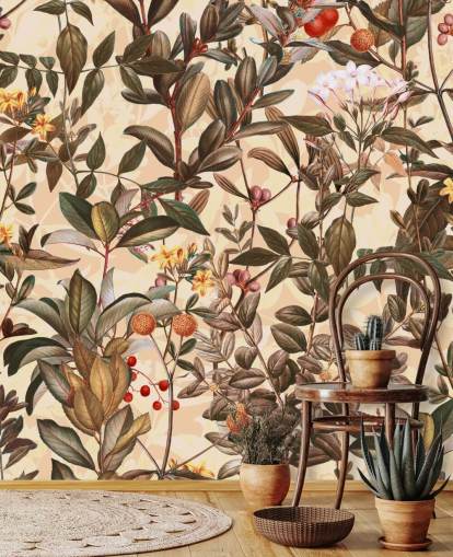 Papier peint floral ton neutre