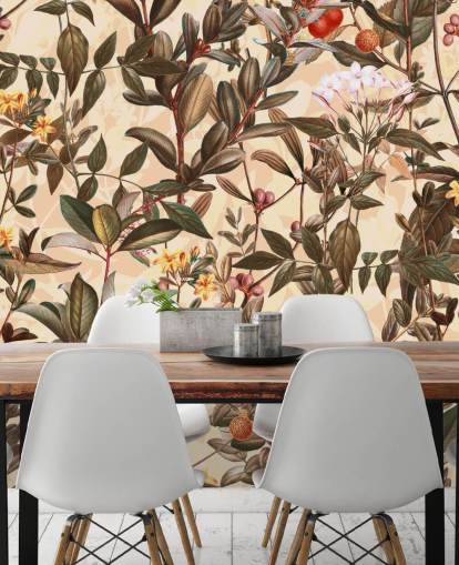Neutral tone floral wallpaper