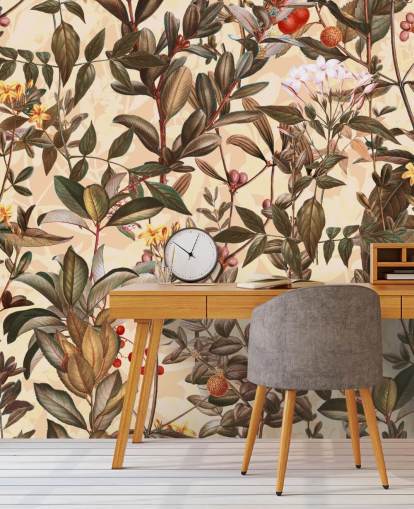 Papel de parede floral de tom neutro