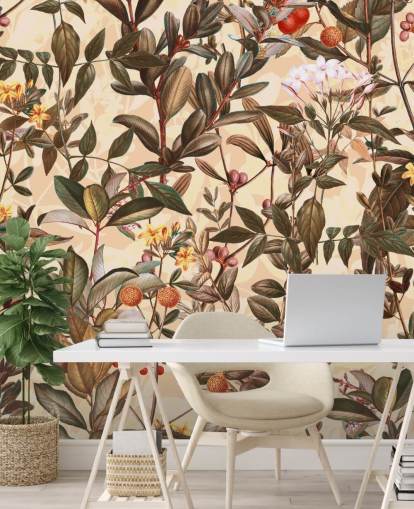 Papel pintado floral en tonos neutros