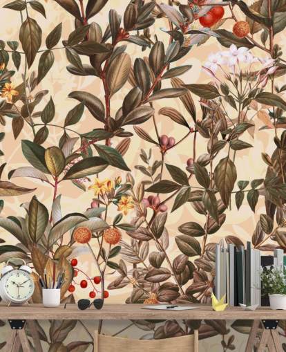 Neutral tone floral wallpaper