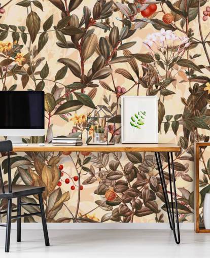 Papel de parede floral de tom neutro