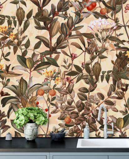 Neutral tone floral wallpaper