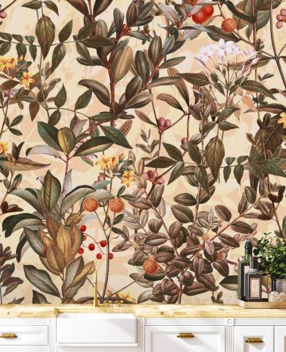 Papier peint floral ton neutre