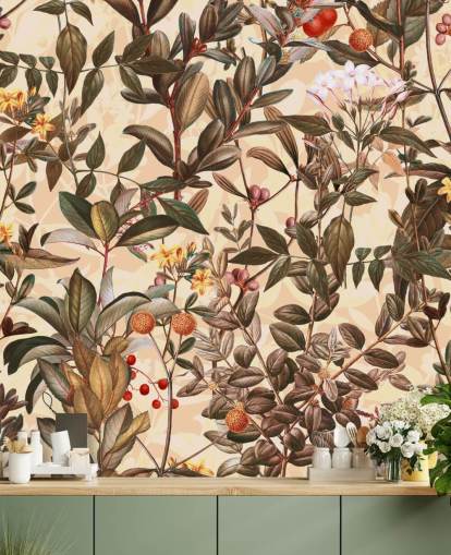 Papel pintado floral en tonos neutros