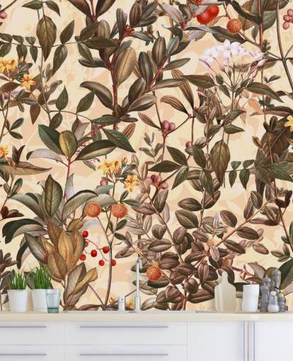 Neutral tone floral wallpaper