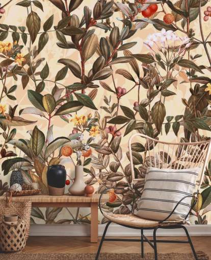 Papier peint floral ton neutre