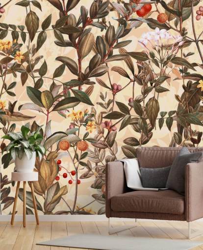 Bloemenbehang met neutrale tinten Bloemenbehang met neutrale tinten