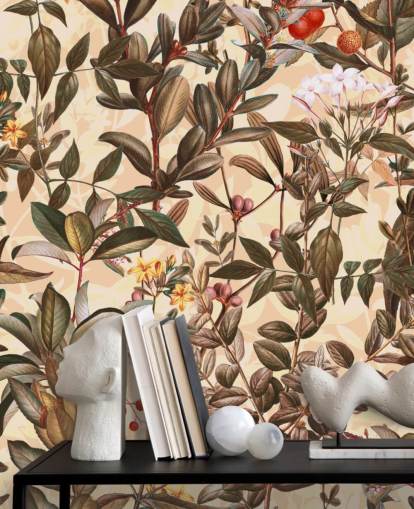 Neutral tone floral wallpaper