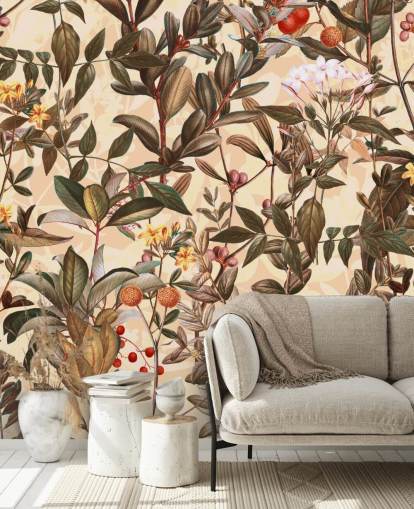 Papier peint floral ton neutre