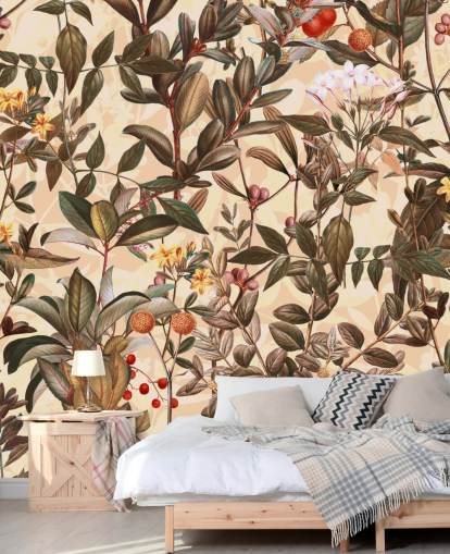 Neutral tone floral wallpaper