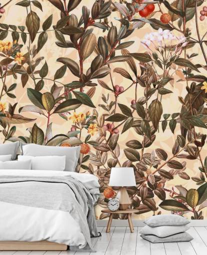 Bloemenbehang met neutrale tinten