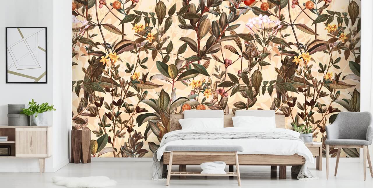 Neutral tone floral wallpaper