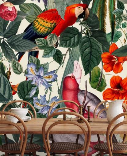 pássaros tropicais e papel de parede folhagem pássaros tropicais e papel de parede folhagem